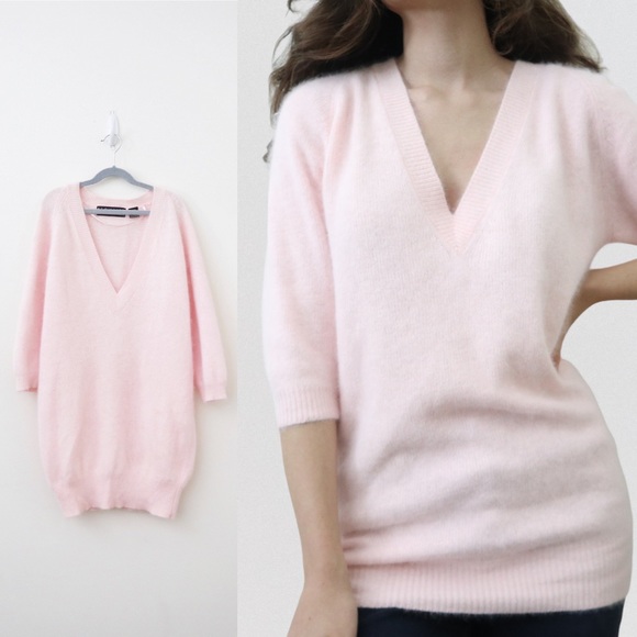 Vintage Sweaters - Vintage 80s Angora V Neck Sweater Kay Unger
